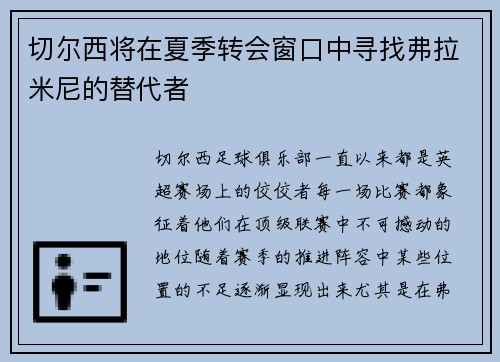 切尔西将在夏季转会窗口中寻找弗拉米尼的替代者